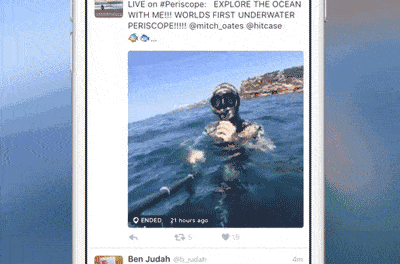 إدماج البث الحي عبر برنامج بيرسكوب Periscope مباشرة في تويتر، بدءا من تطبيق iOS
