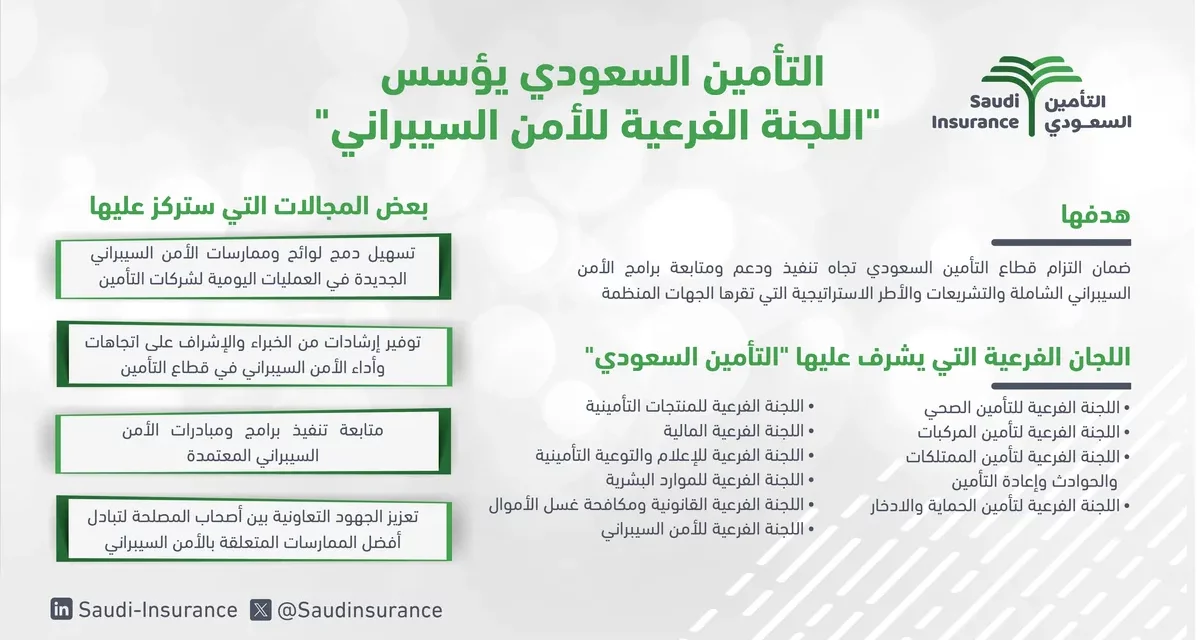 “التأمين السعودي” يؤسس “اللجنة الفرعية للأمن السيبراني”