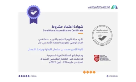 كلية الأمير محمد بن سلمان للإدارة وريادة الأعمال تحصل على الاعتماد المؤسسي المشروط من المركز الوطني للتقويم والاعتماد الاكاديمي