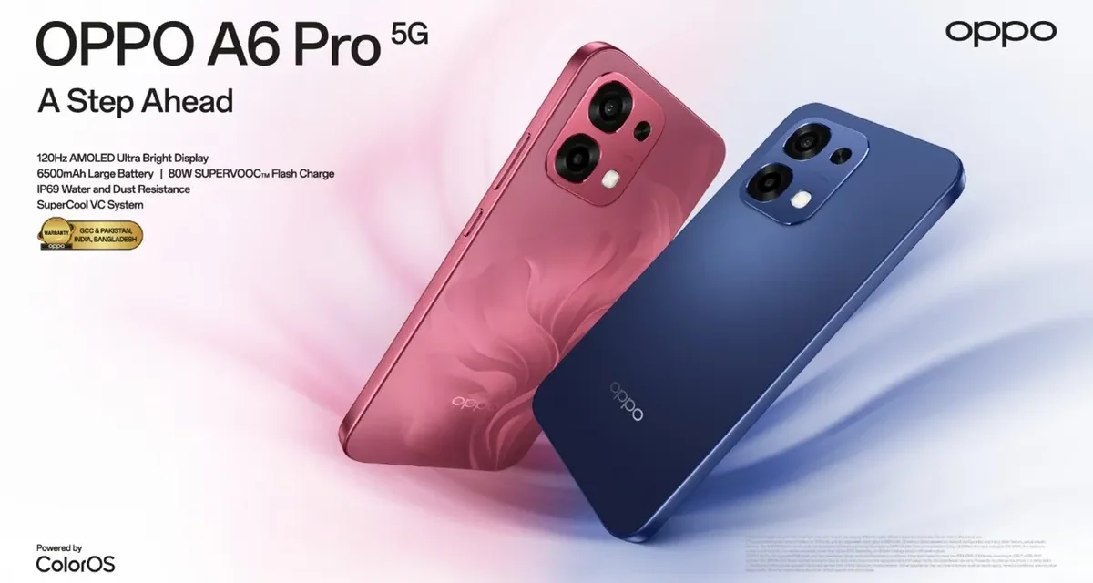 شركة أوبو تطلق هاتف A6 Pro 5G في الإمارات العربية المتحدة مع بطارية تدوم لمدة 5 سنوات ومتانة بمعايير عسكرية ضمن تصميم أنيق