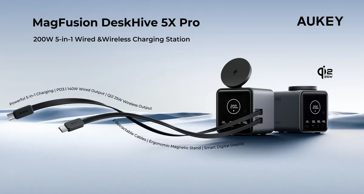 AUKEY تكشف عن محطة الشحن المكتبية MagFusion DeskHive 5X Pro في معرض CES 2026
