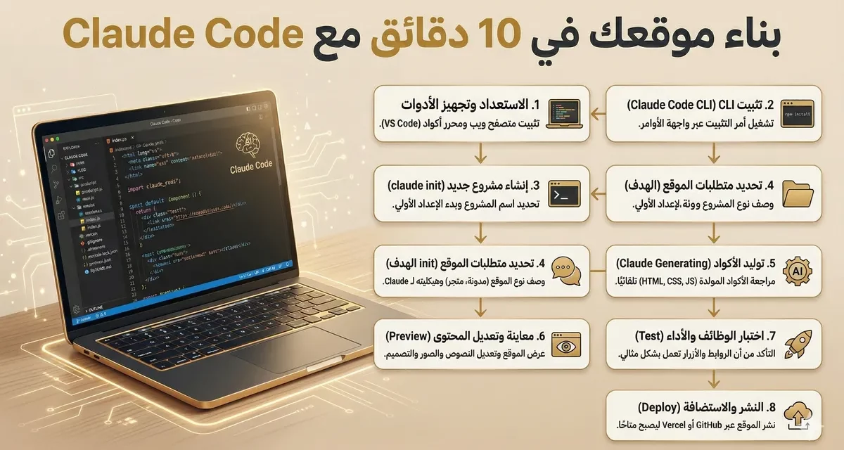 كيف تستخدم Claude Code لبناء موقع إلكتروني في 10 دقائق (دليل خطوة بخطوة)