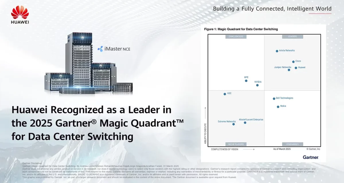 Huawei Recognized as a Leader in the 2025 Gartner® Magic Quadrant™ for Data Center Switching