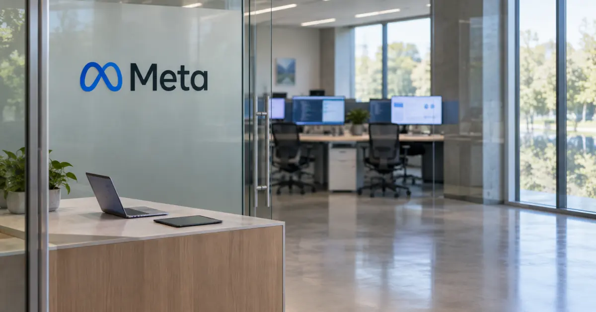 Meta enterprise AI software dashboard and office environment