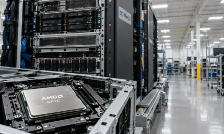 AMD AI infrastructure server racks in an enterprise data center facility