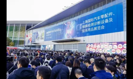 Automechanika Shanghai 2026 exhibition floor displaying vehicle parts and chassis