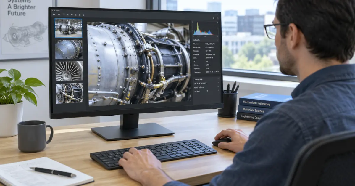 JPEG XL format displayed on a workstation monitor for web compression testing